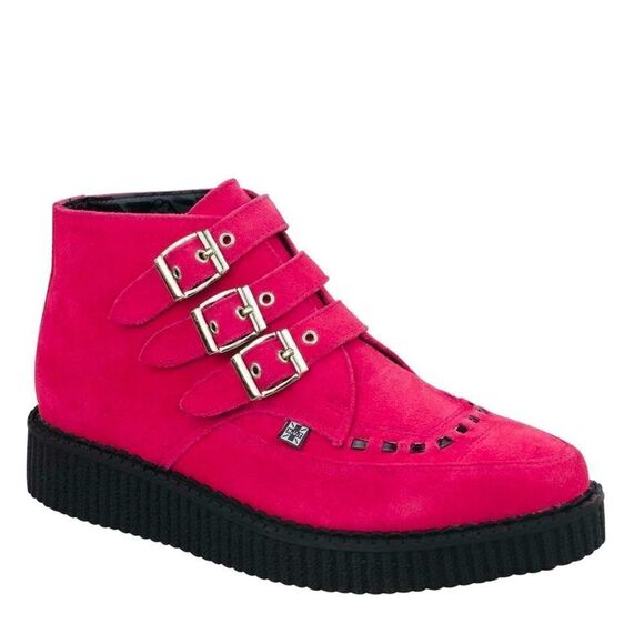 T.U.K Creeper A8507 Lipstick Pink Wildleder 3 Buckle Pointed Boot Suede - Picture 1 of 11
